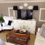 My favorite wall in my house! DIY fabric wall treatment using fabric starch. Perfect for adding style to a rental!