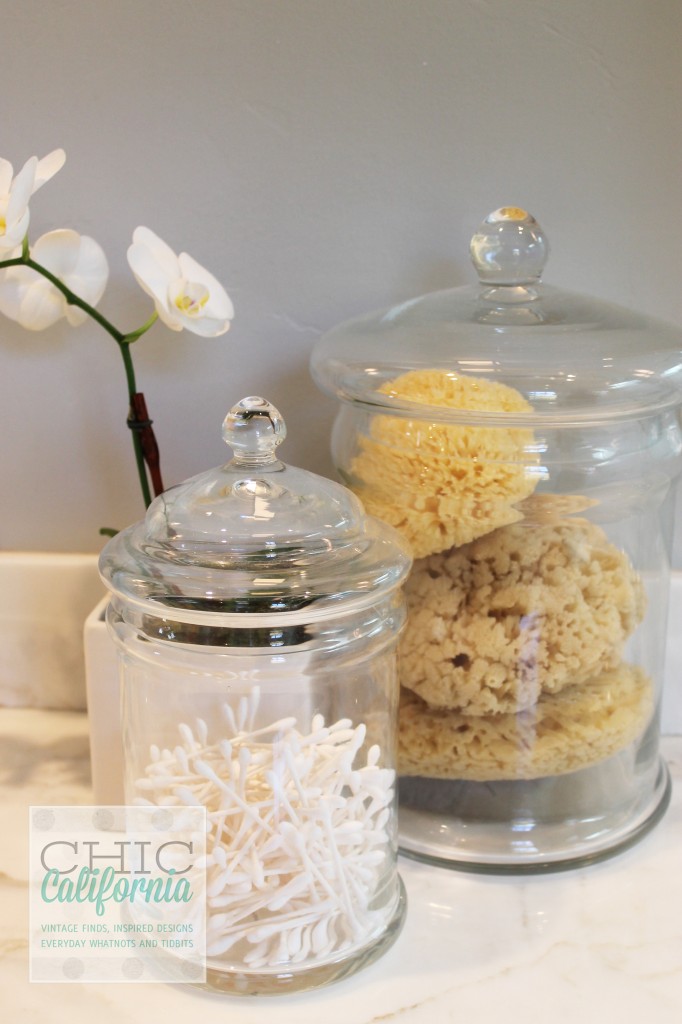 q tips in jar, orchid, sea sponges