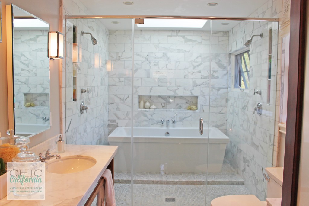 white marble tub, spa tub, double shower