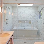 white marble tub, spa tub, double shower
