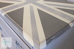 gray union jack, distressed dresser, distressed table, paris gray dresser, Annie Sloan Paris Gray