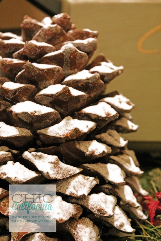 big pinecone, glittered pinecone, decorating with pinecones